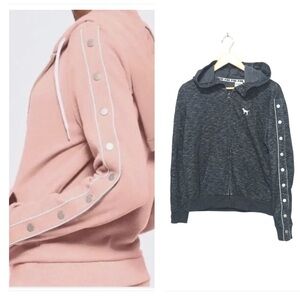 VICTORIA’S Secret Pink Snap Sleeves Full Zip Hoodie black marled size Medium